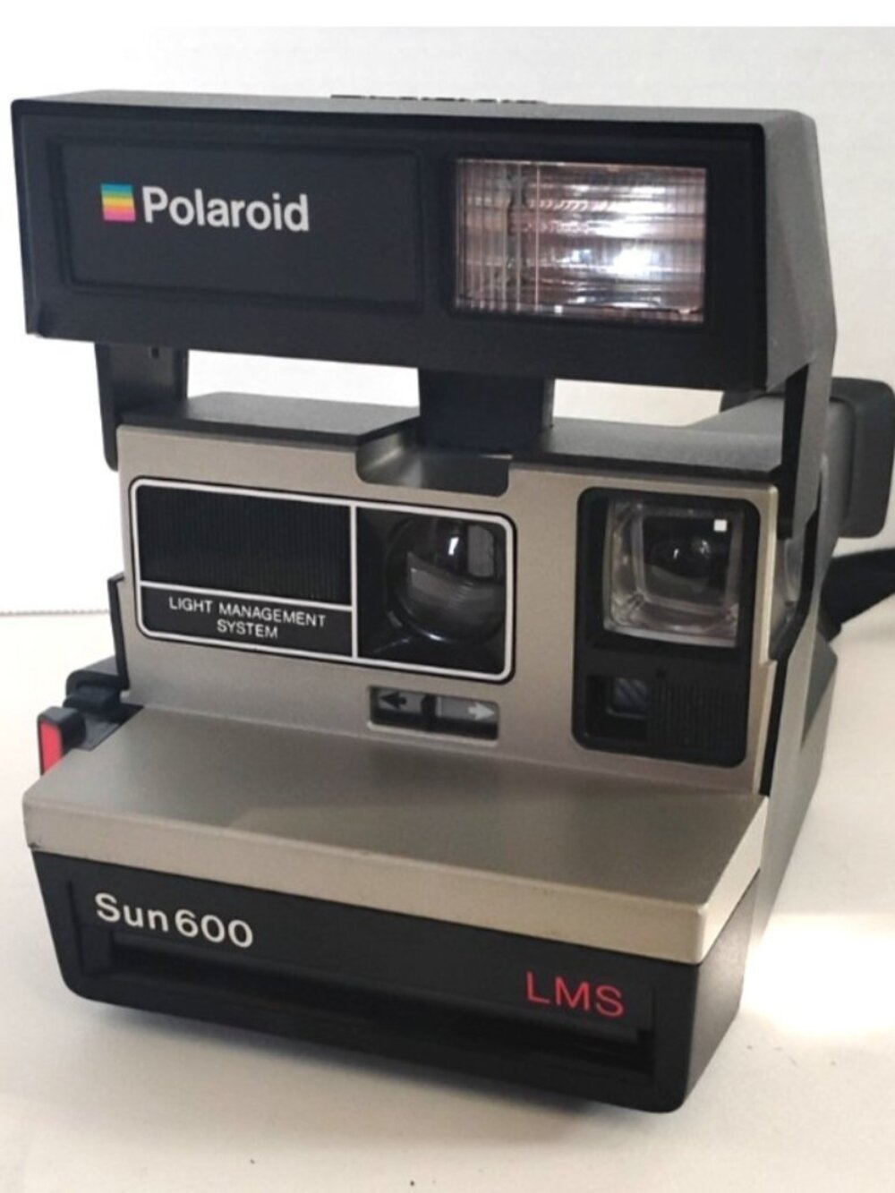 Vintage Polaroid Sun 600 LMS Instant Film Flash Land Camera w/ Strap, Untested